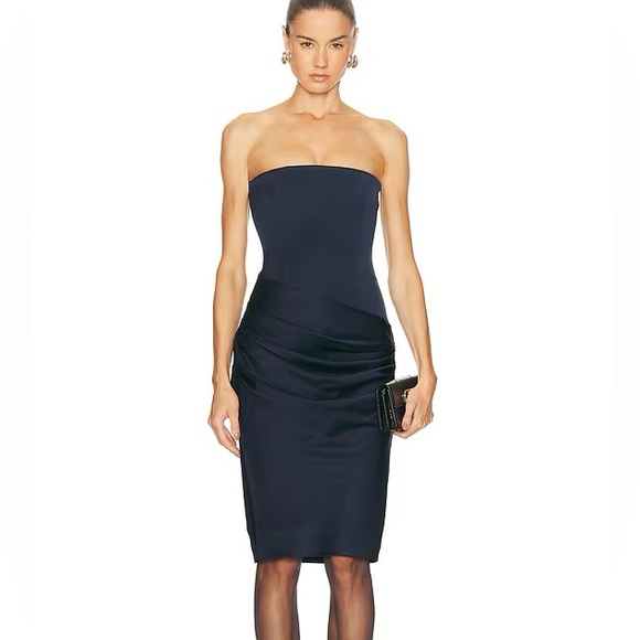 Alex Perry NWOT Strapless Longline Draped Dress in Navy - Picture 1 of 6